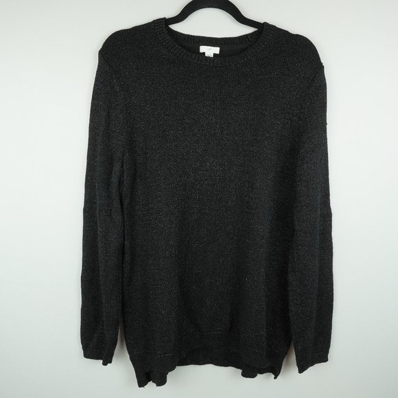 J Jill Black and Silver Sparkly‎ Crew Neck Sweater Size Medium - Picture 1 of 8